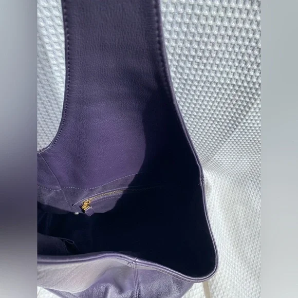 Halston Heritage Leather Tote XL oversized Bag eggplant purple slouchy hobo - Picture 11 of 12